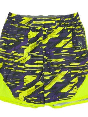 Under Armour Athletic Shorts Mens 2XL Neon Yellow Loose Gym Basketball Striped